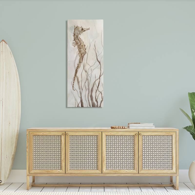 Stupell Vigilant Seahorse Wildlife Ocean Seaweed Watercolor Painting Canvas Wall Art - Brown