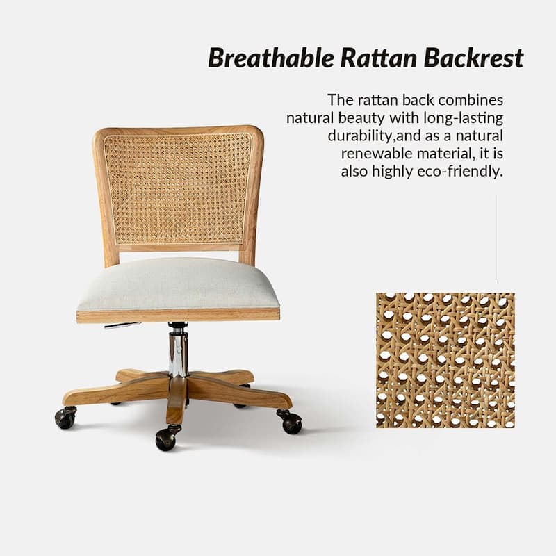 Calcutta Modern Rattan Back Task Chair Office chair with Solid Wood Legs by HULALA HOME