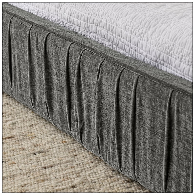 Queen Size Upholstered Bed Frame with Chenille fabric with pleated design