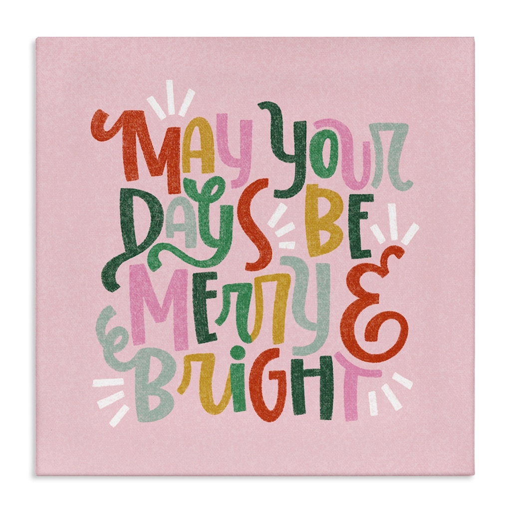 Stupell Pastel Merry & Bright Phrase Canvas Wall Art Design By Sarah Hickman