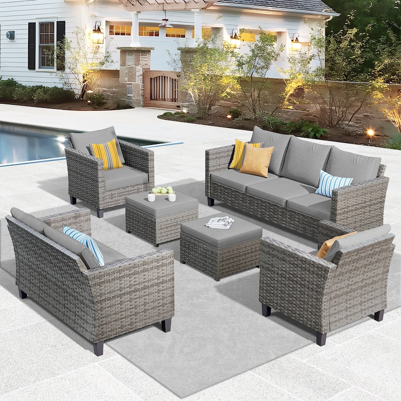 OVIOS 6-piece Patio Wicker Furniture Loveseat Conversation Set