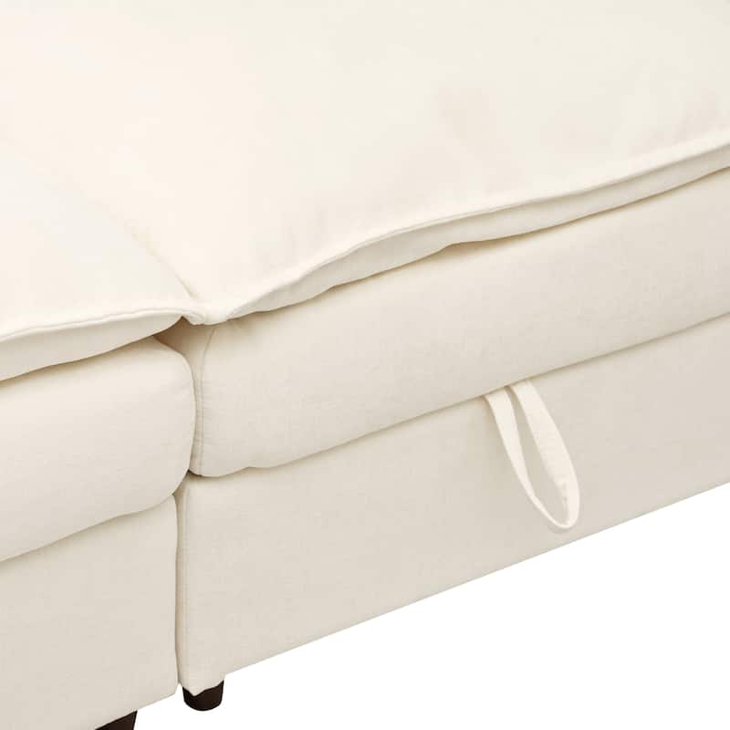 6-Piece Modular Sofa Bed 126" with Under-Seat Storage, Faux Cushions