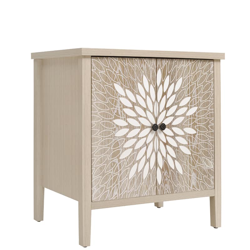 Wood Accent Cabinet with Carved Doors, Classic Storage Cabinet with Adjustable Shelves & Anti-Tip Safety Device