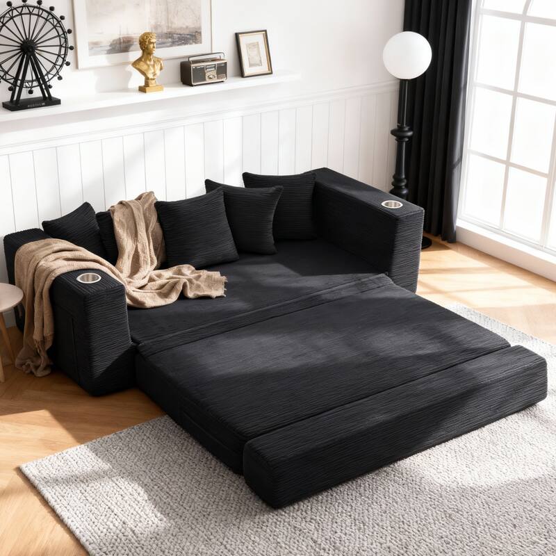 76" Folding Convertible Sofa Bed - Multi-Functional Sleeper Sofa for Living Room, Apartment, Office - Black