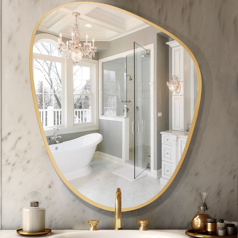 Contemporary Asymmetrical Mirror, Pebble Shaped Irregular Mirror