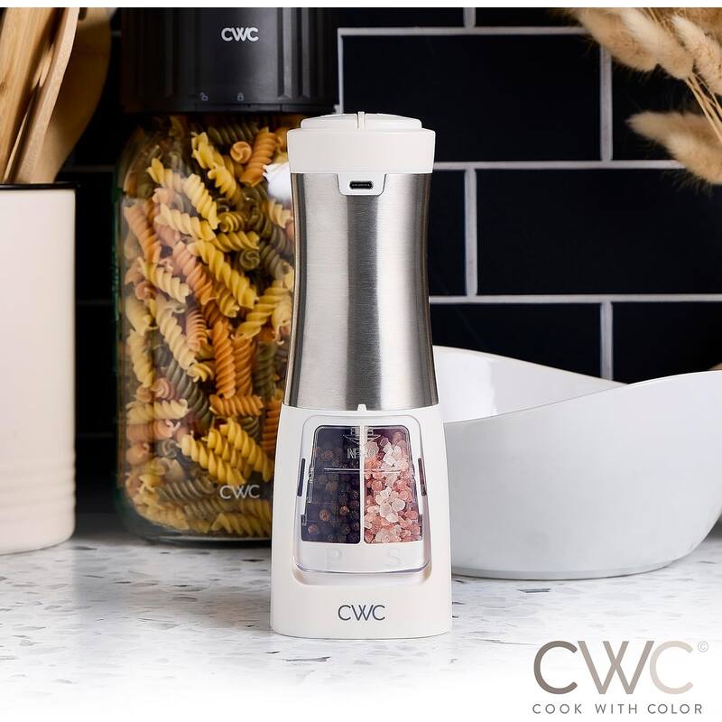 COOK WITH COLOR 2-in-1 Rechargeable Salt & Pepper Shaker - 2 Grinders for Salt and Pepper
