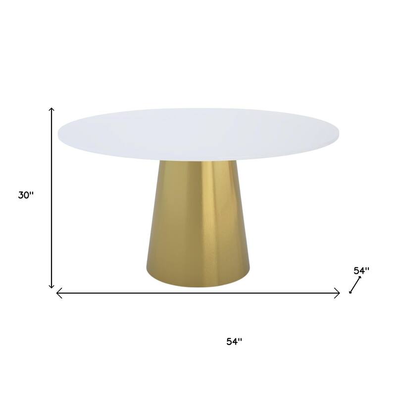 HomeRoots 54" Gray White and Gold Marble and Metal Pedestal Base Round Top Dining Table - 54.00 in. x 30.00 in. x 54.00 in.