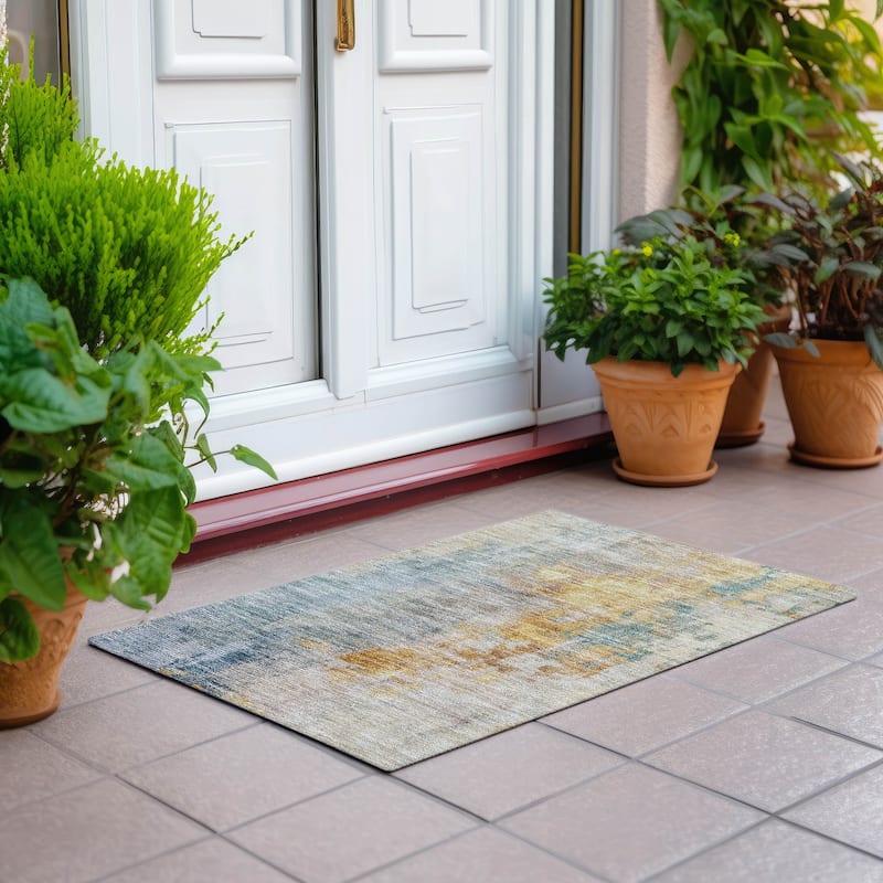 Machine Washable Indoor/ Outdoor Abstract Contemporary Chantille Rug