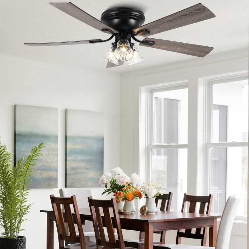 Bella Depot 52" Flush Mount Ceiling Fan with Light and Remote 6-Speed Reversible DC Motor