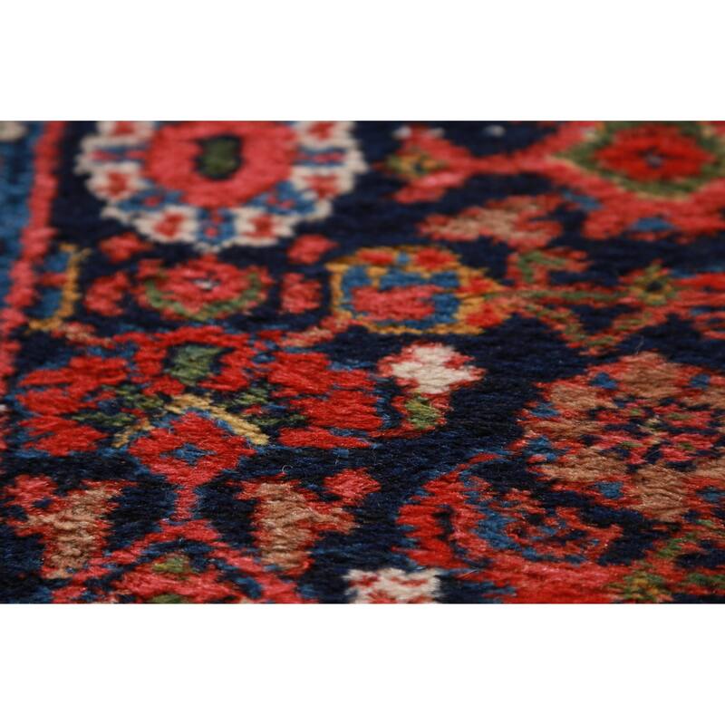 Hand Knotted Oriental 100% Wool Carpet Traditional Floral Navy Blue & Blues Mahal Runner Rug - 18' 9'' X 3' 1''