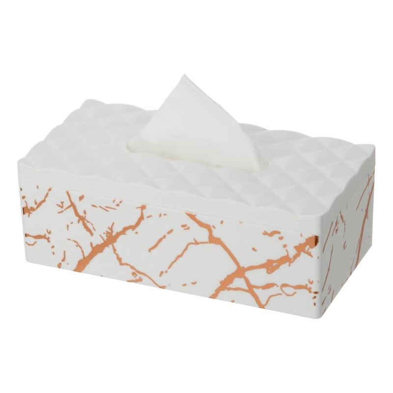 YBM Home Tissue Paper Box with Elegant Marble Printing - White W/ Gold