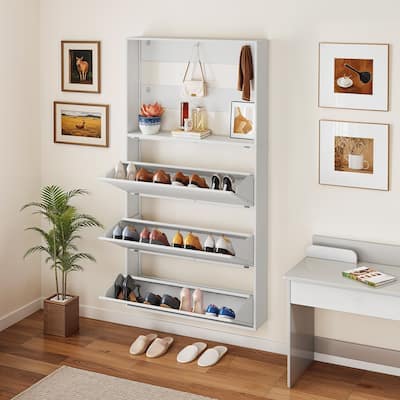 Moasis 3-Drawer Flip-Down Shoe Storage Cabinet, Wall-Mounted Metal Organizer