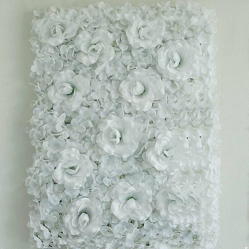Enova Home Artificial Faux Foliage Flowers Wall Mat Panel Hydrangea and Rose Flowers Backdrop Wedding Party Photo Event Decor