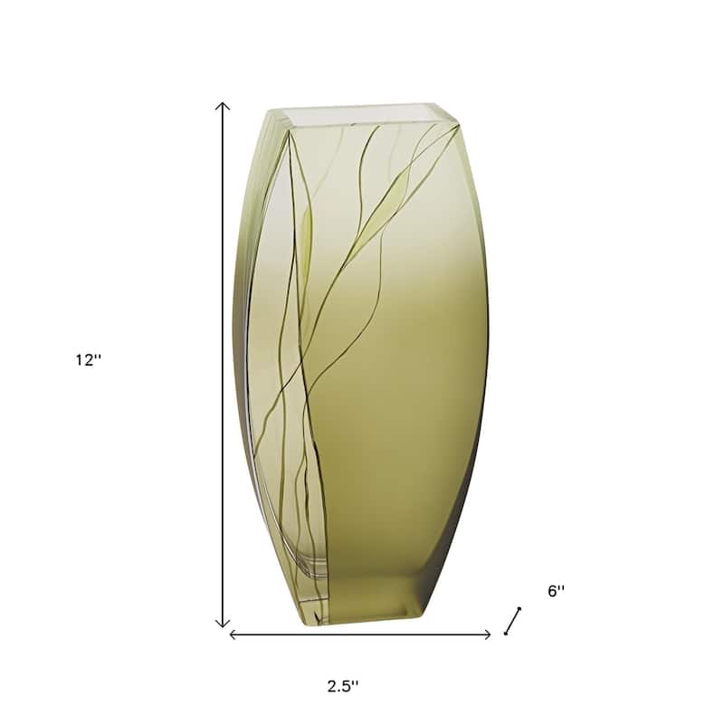 HomeRoots 12" Green Abstract Lead Free Crystal Table Vase
