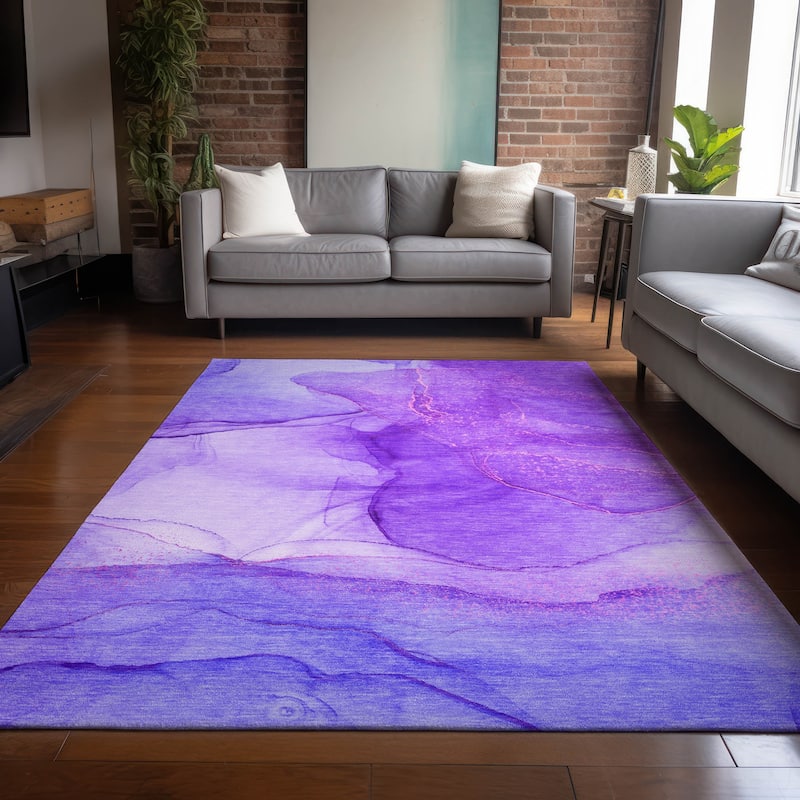 Machine Washable Indoor/ Outdoor Abstract Chantille Rug - Purple - 3' x 5'