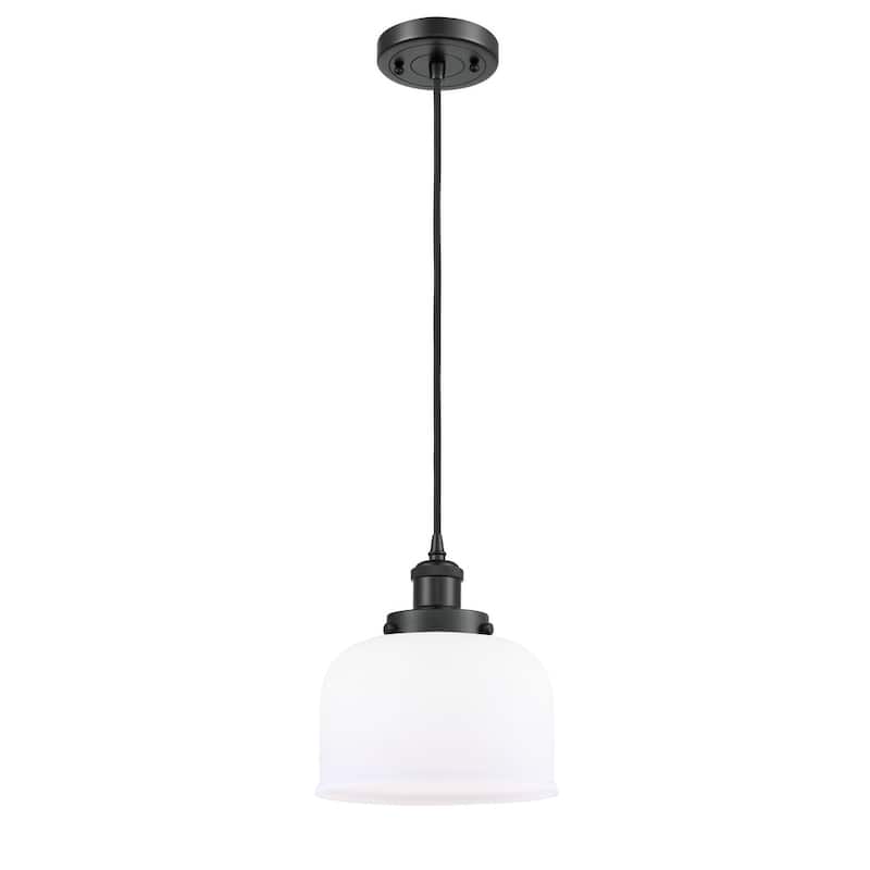 Innovations Lighting Large Bell 8" Wide Mini Pendant - Cord Hung - Matte Black / Matte White