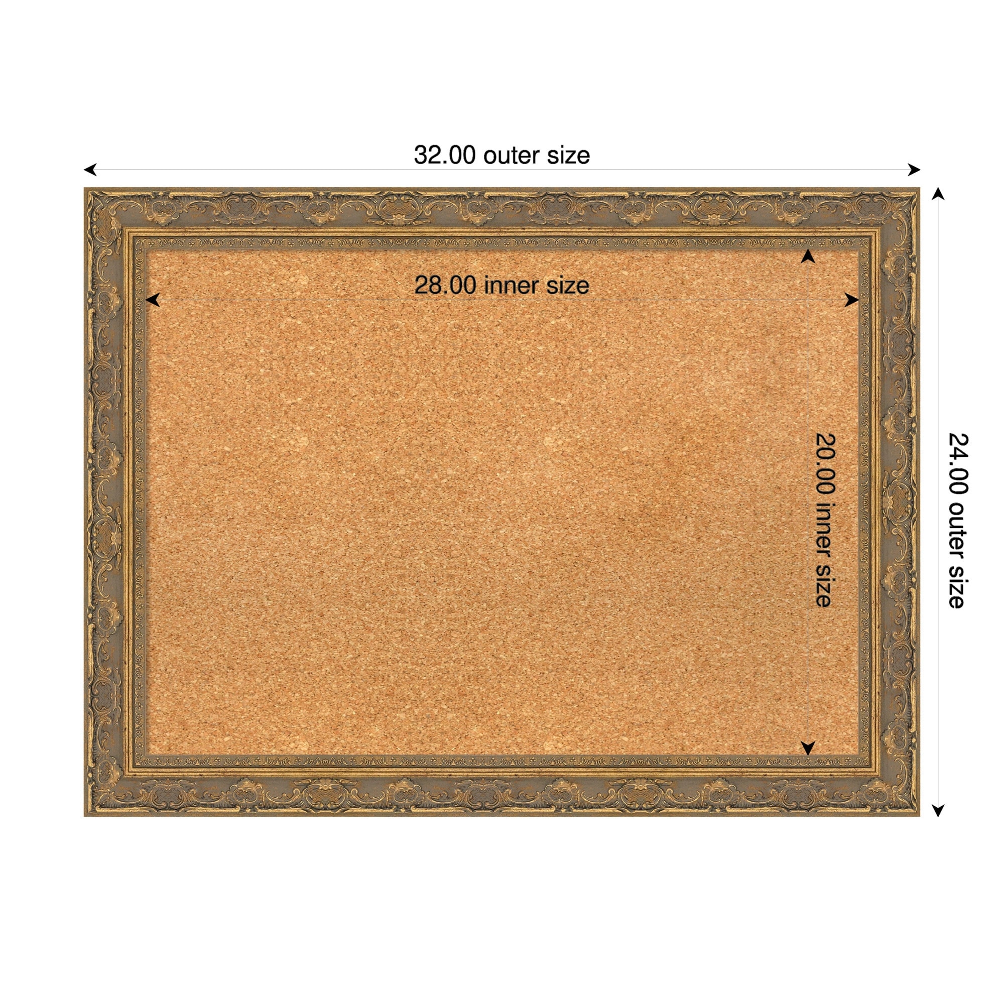 Filigree Gold Framed Cork Board - Bulletin Board, Organization Board, Pin Board