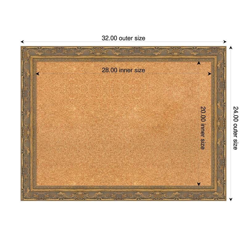 Filigree Gold Framed Cork Board - Bulletin Board, Organization Board, Pin Board - Natural - 32 x 24 in