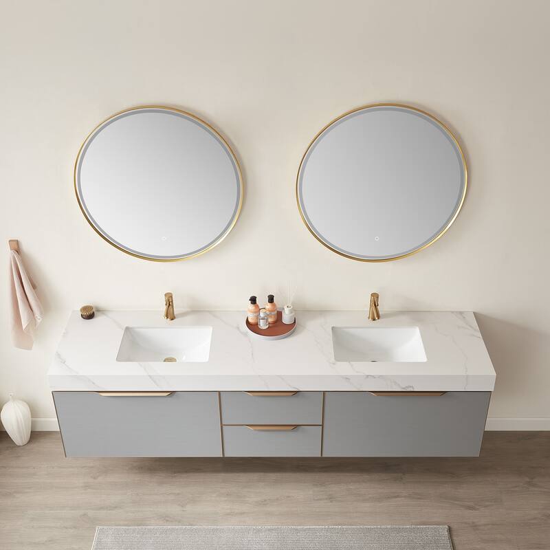Miseno MV701484 Alicante 84" Wall Mounted Double Basin Vanity Set with