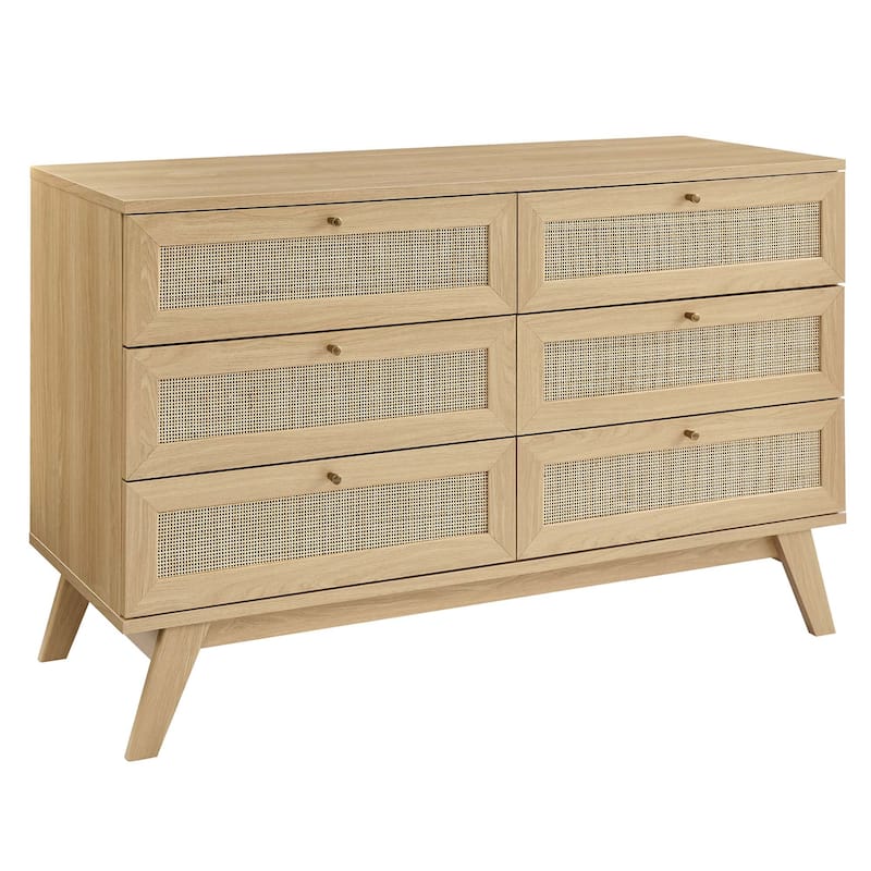 Soma 6-Drawer Dresser with Rattan Weave Fronts and Wood Grain Finish