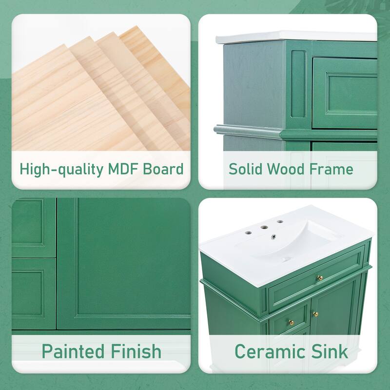 Modern 30-Inch Freestanding Vanity with Ceramic Sink, Soft-Closing Door, Drawers, and Painted Finish