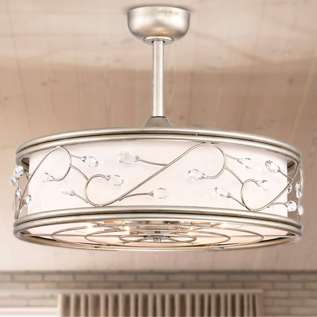 Thane 27 Inch Crystal Glam Style Opaque Glass Fandelier with Remote