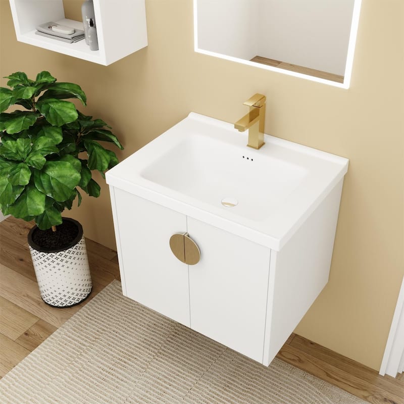 Bathroom Vanity With Sink In 24/28 Inch, Floating Bathroom Vanity With Soft Close Door