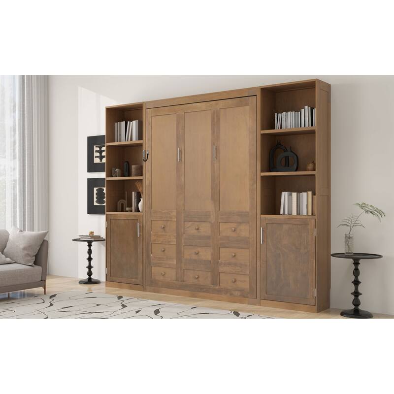 Roomfitters Queen Size Murphy Wall Bed with Shelves and Cabinets, Space Saving