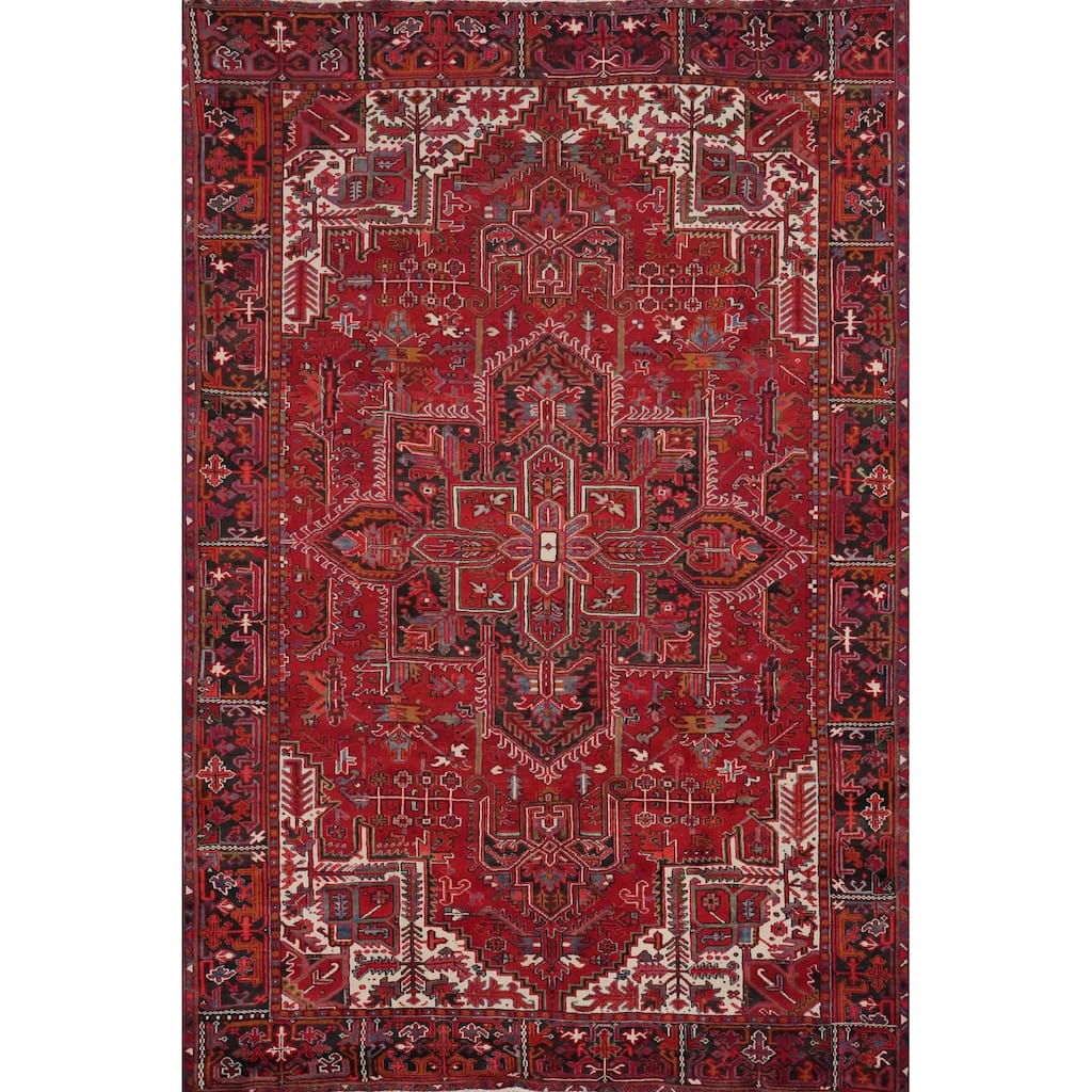 Hand Knotted Oriental 100% Wool Carpet Traditional Medallion Red Heriz Area Rug - 11' 8'' X 8' 8''