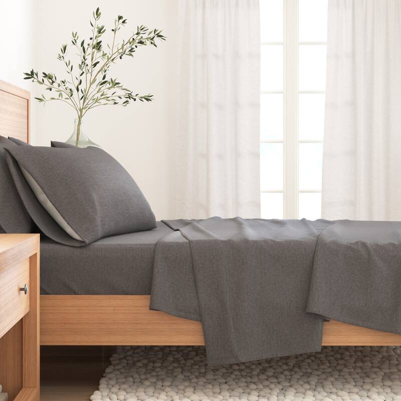 Linery & Co. Cotton Blend Double-Brushed Heathered Flannel Bed Sheet Set