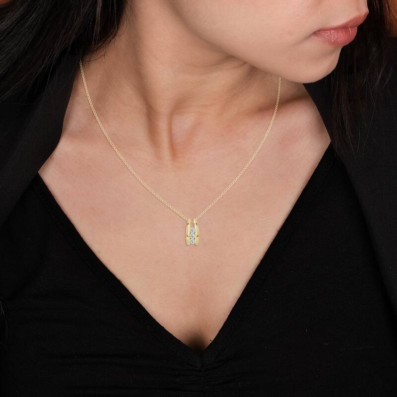 Marquee 1/2 CTW Three Stone Lab Grown Diamond Ladder Pendant in 10K Yellow Gold