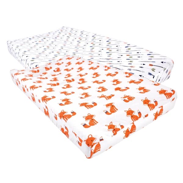 slide 1 of 1, Hudson Baby Infant Boy Cotton Changing Pad Cover, Foxes, One Size - Foxes Cotton - Foxes