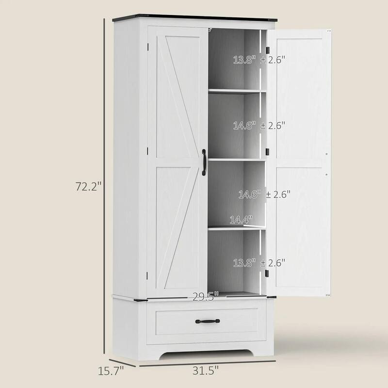 72" Farmhouse Kitchen Pantry Cabinet with Adjustable Shelves