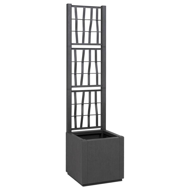 vidaXL Garden Planter with Trellis Trough Plant Pot Flower Box Outdoor PP - 14.2 x 14.2 x 55.1 in - Grey