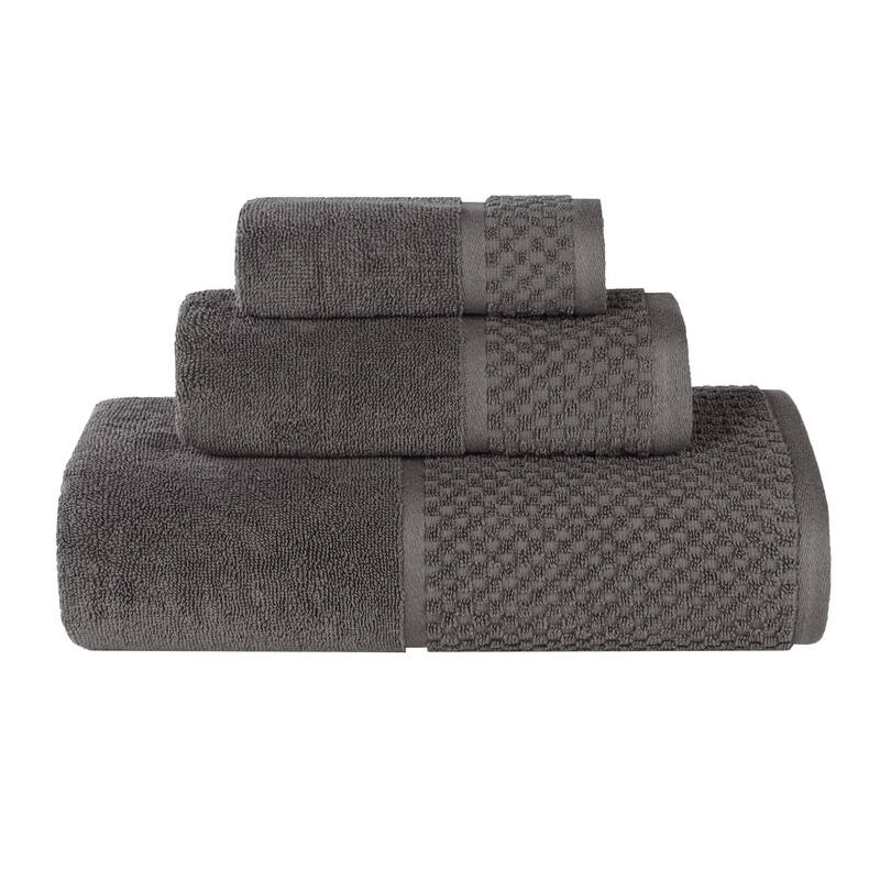 Superior Lodie Cotton Plush Absorbent Jacquard Solid 3 Piece Towel Set