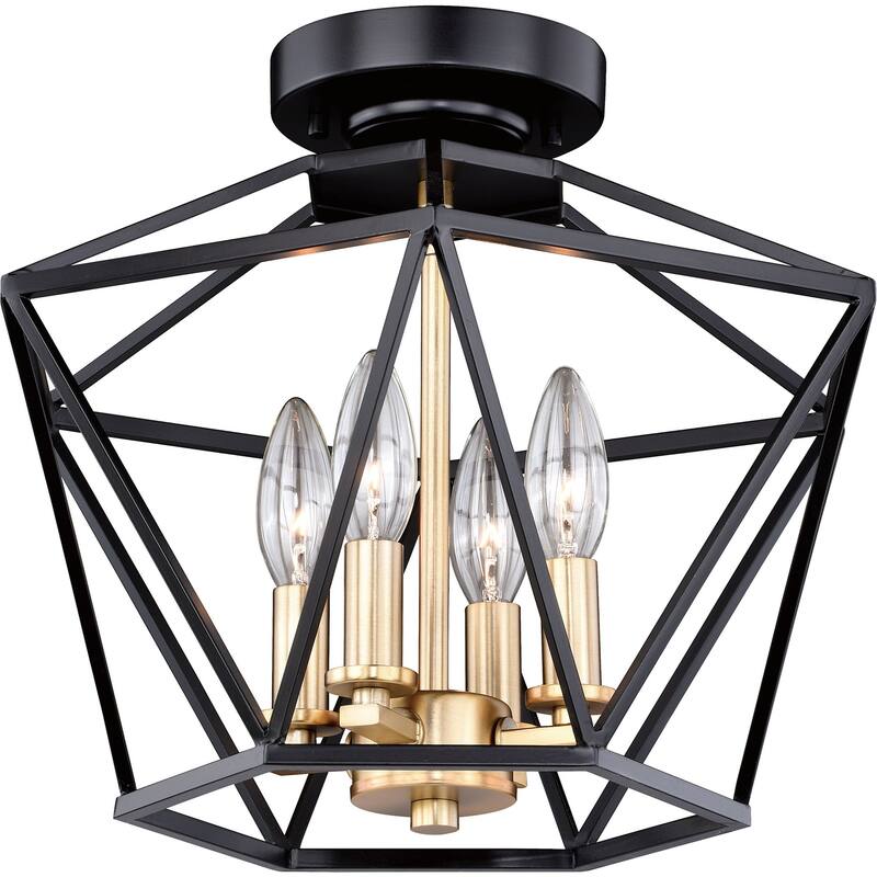 Vaxcel Lighting Turin 4 Light 14-1/2" Wide Semi-Flush Ceiling Fixture - Noble Bronze with Natural Brass