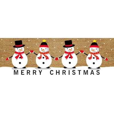 Coir Door Mat (Quadruple Snowman - Merry Christmas) (16 X 48)