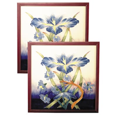 Springdale 9.5 H Iris 2 Piece Hand Painted Porcelain Decorative Wall Art - Blue