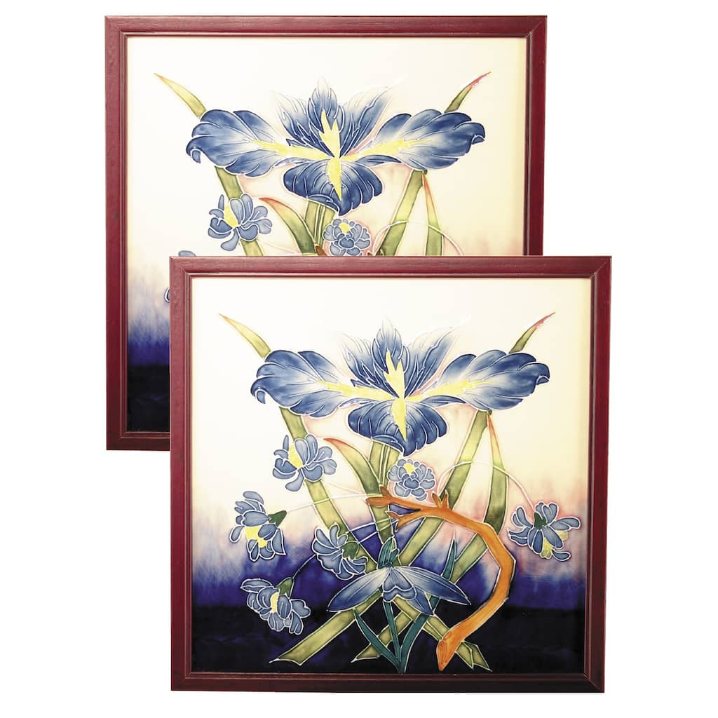 Springdale 9.5 H Iris 2 Piece Hand Painted Porcelain Decorative Wall Art - Blue