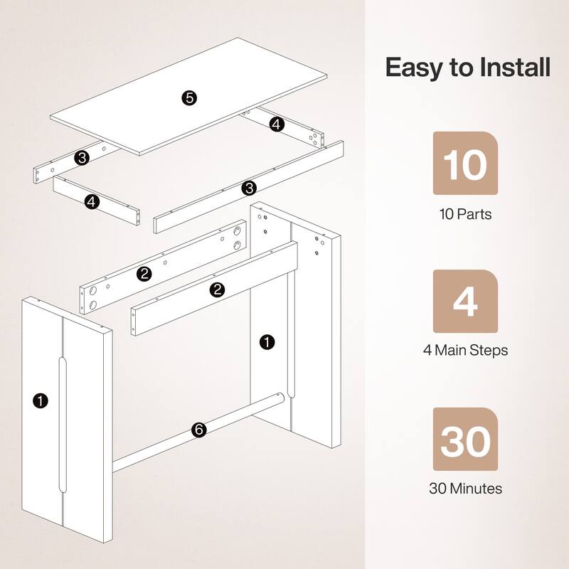41.3" Counter Height Pub Table with Metal Footrest, for Kitchen, Dining, Bistro