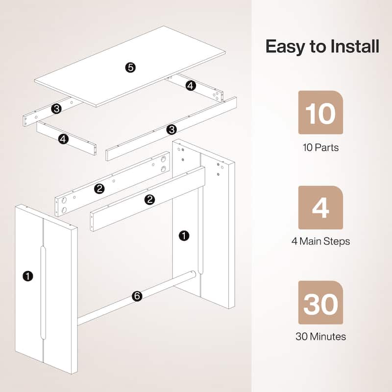 Bar Table, 41.3" Counter Height Pub Table with Metal Footrest