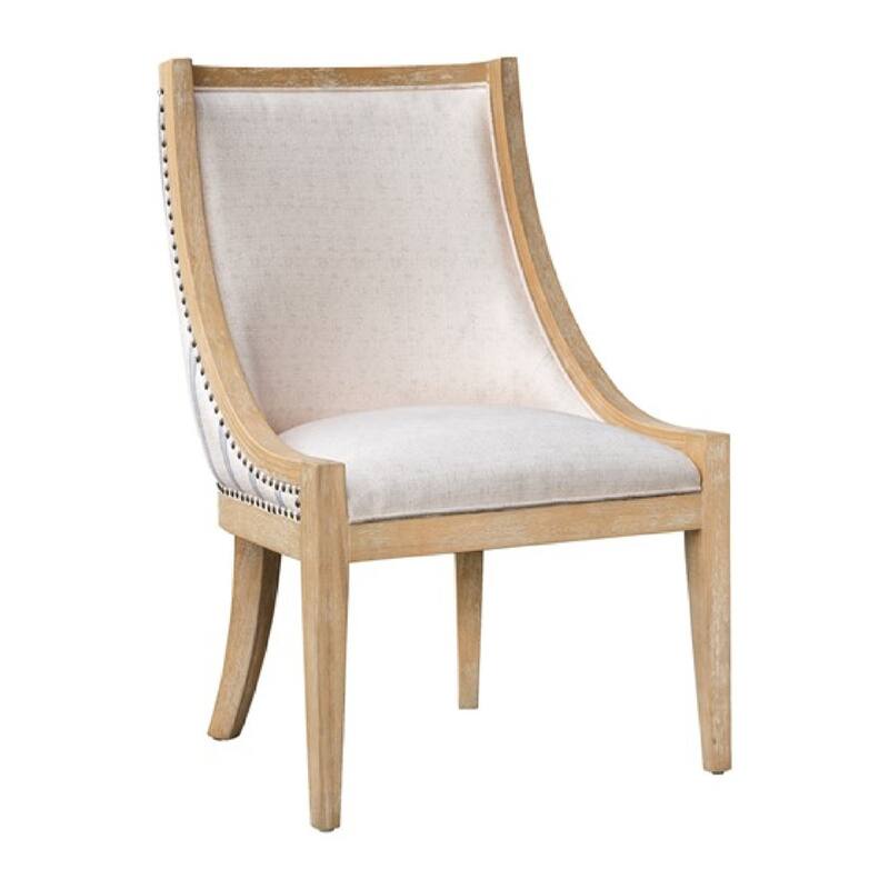 Roomfitters 37.5-Inch Upholstered Dining Chair, Reclaimed Wheat Wood Frame with Brass Nailhead Trim, Beige