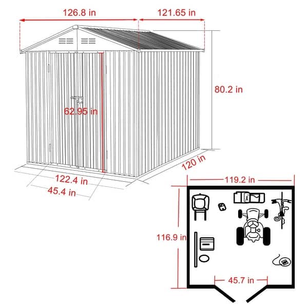 dimension image slide 6 of 8, VEIKOUS Outdoor Metal Storage Shed with Lockable Door and Air Vents for Garden