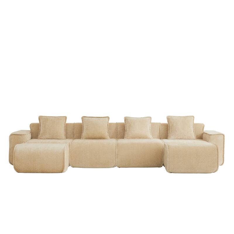 GDFStudio - Velvet Streamlined Modular 4-Seater 138.58" U-Shaped Sectional Sofa with 2 Ottomans