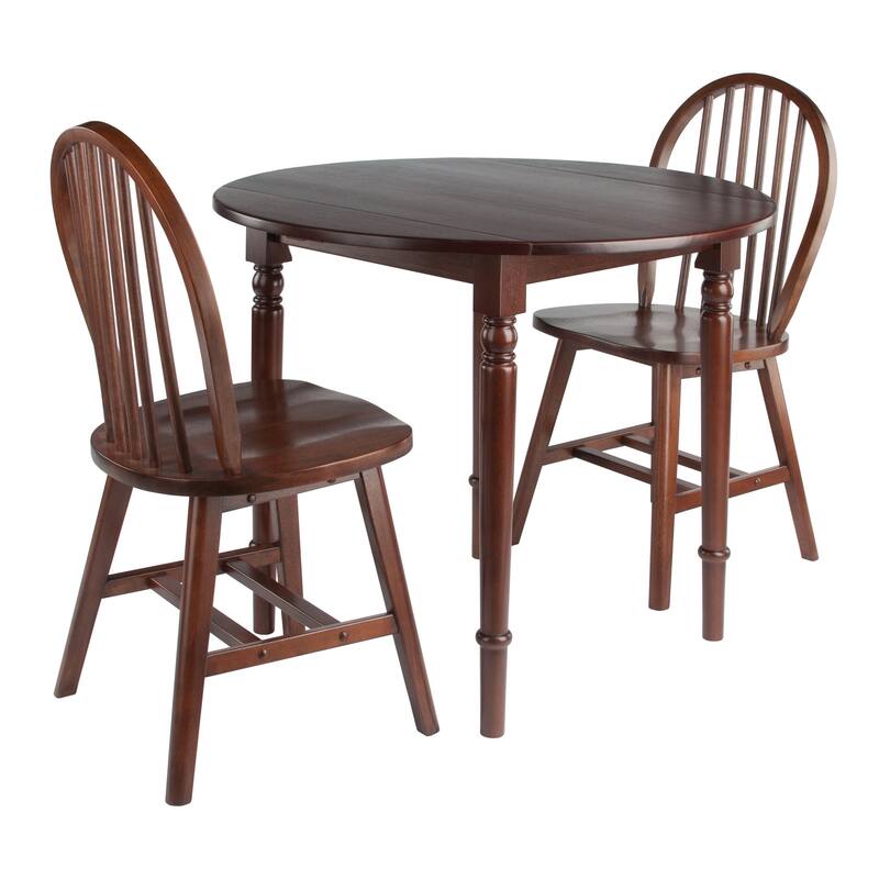 3-Piece Drop Leaf Dining Table with Windsor Chairs - 36" - Walnut Brown