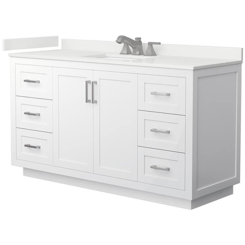 Wyndham Collection WCF292960S-QTZ-US3MXX Miranda 60" Free Standing - White / White Quartz Top / Brushed Nickel Hardware