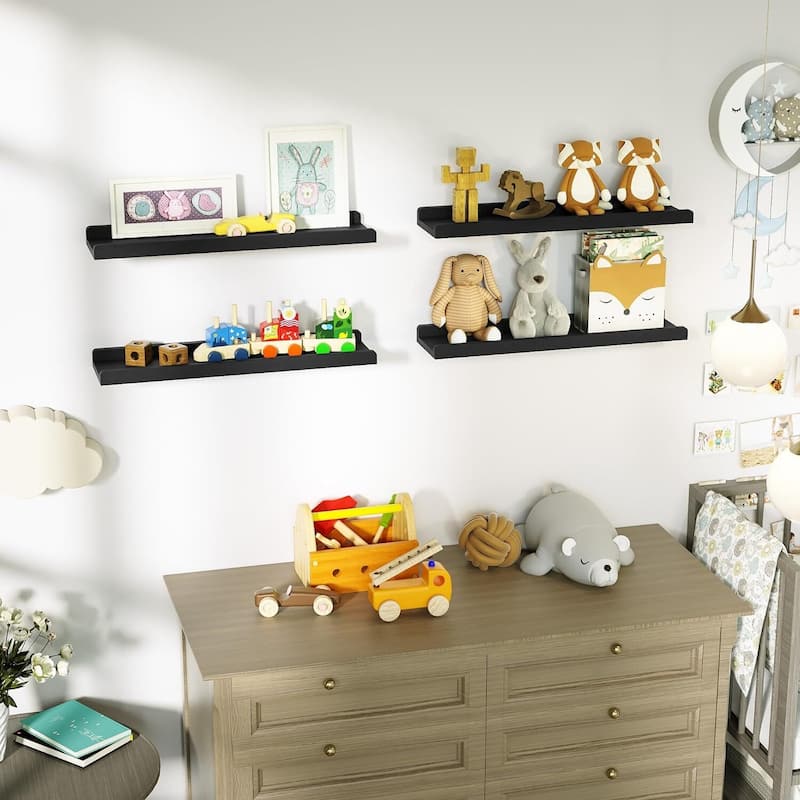 Black Long Floating Shelves for Wall 24 Inch Set of 4