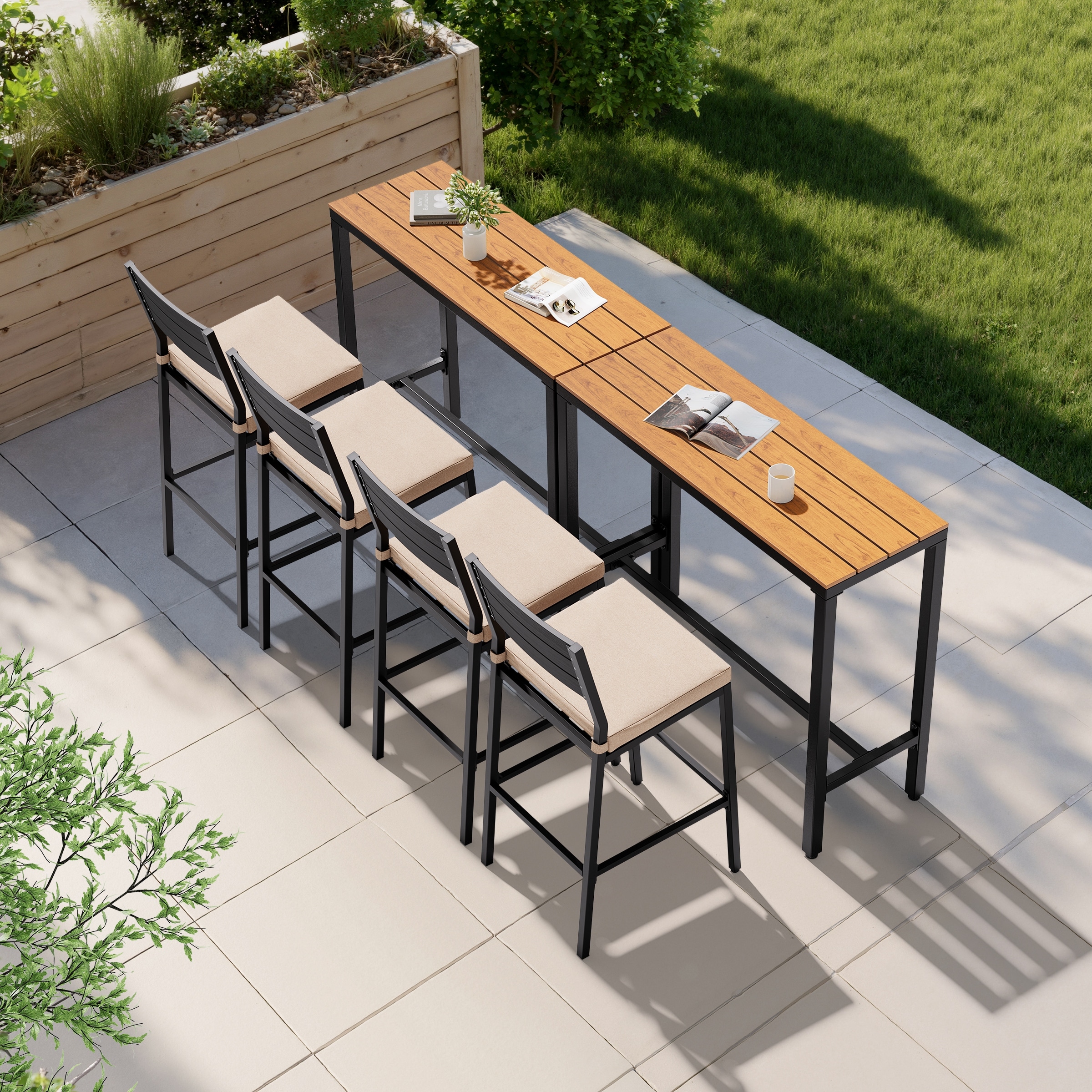 VredHom Outdoor Indoor Patio Rectangular Bar Table Pub Table