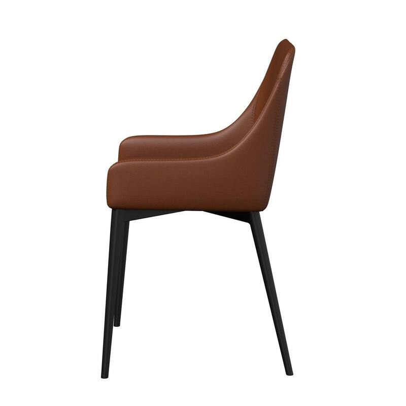 Black/Cognac Brown Faux Leather Upholstered Metal Frame Dining Chair, Set of 2, Sturdy Dining Chair for Dining Rooms - 19