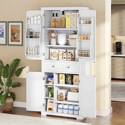 Moasis 72" Tall Kitchen Pantry Cabinet Cupboard with Drawer ＆ Adjustable Sliding Shelf